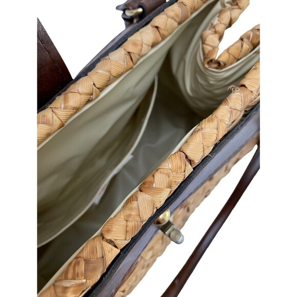 Vintage MR. ERNEST Woven Wicker Handbag Brown Leather Top Handle Bag Purse - Picture 6 of 9